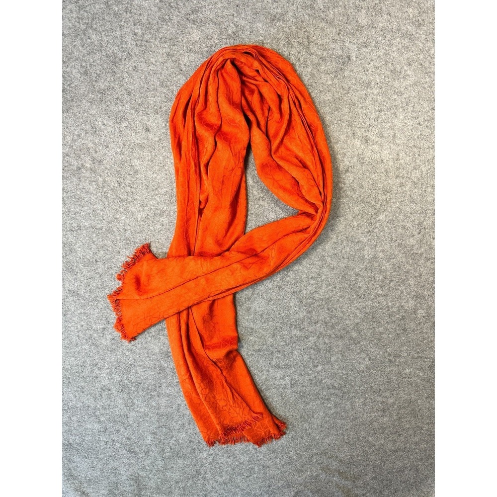 Calvin Klein Pashmina Scarf Womens Orange Logo Wrap Fringe Jacquard